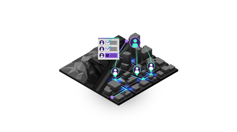 Illustrated 3D diagram of a miniature city shows where personnel are located while a coordinator views their information from a home base