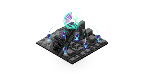 Illustrated 3D diagram shows a miniature city, identifies several areas with colorful lines, and combines data from those sources into a graph