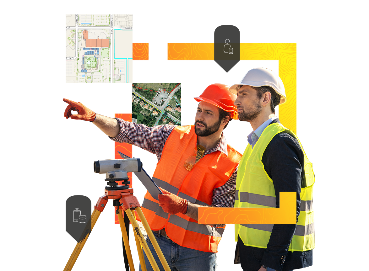 Two men using surveying equipment to gather data