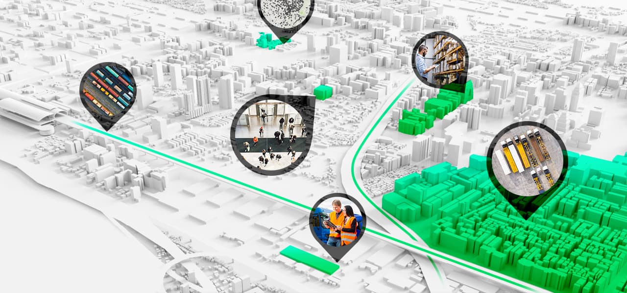 3D digital map of a city shows data about how a business is performing in various locations