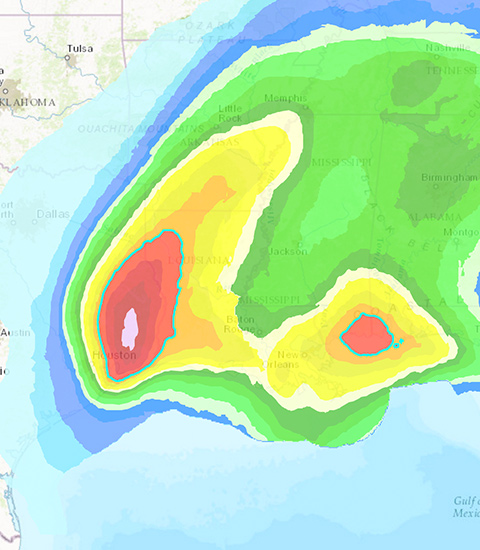 Map showing hurricane and cyclone damage