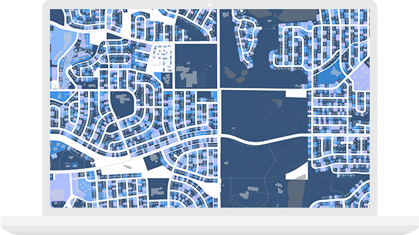 Illustrated map of residential neighborhoods overlaid with data