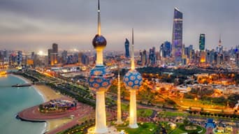 Colorful cityscape of Kuwait lit up at night