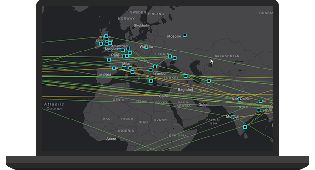 Map overlaid with data on a monitor