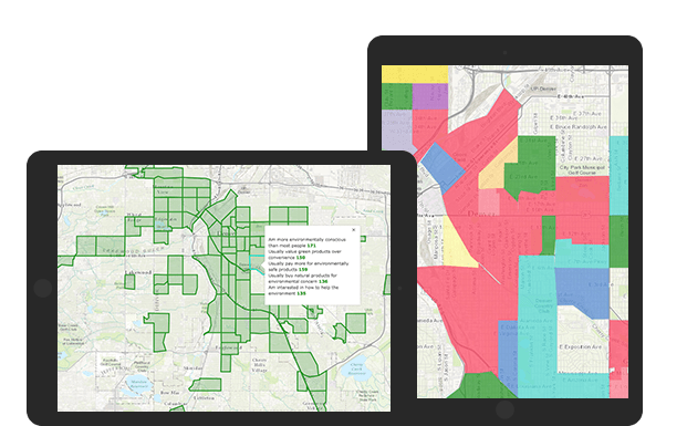 Two tablets showing a map with overlaid customer data