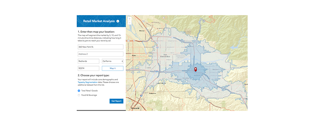 Screenshot of mapping software to generate a custom market profile