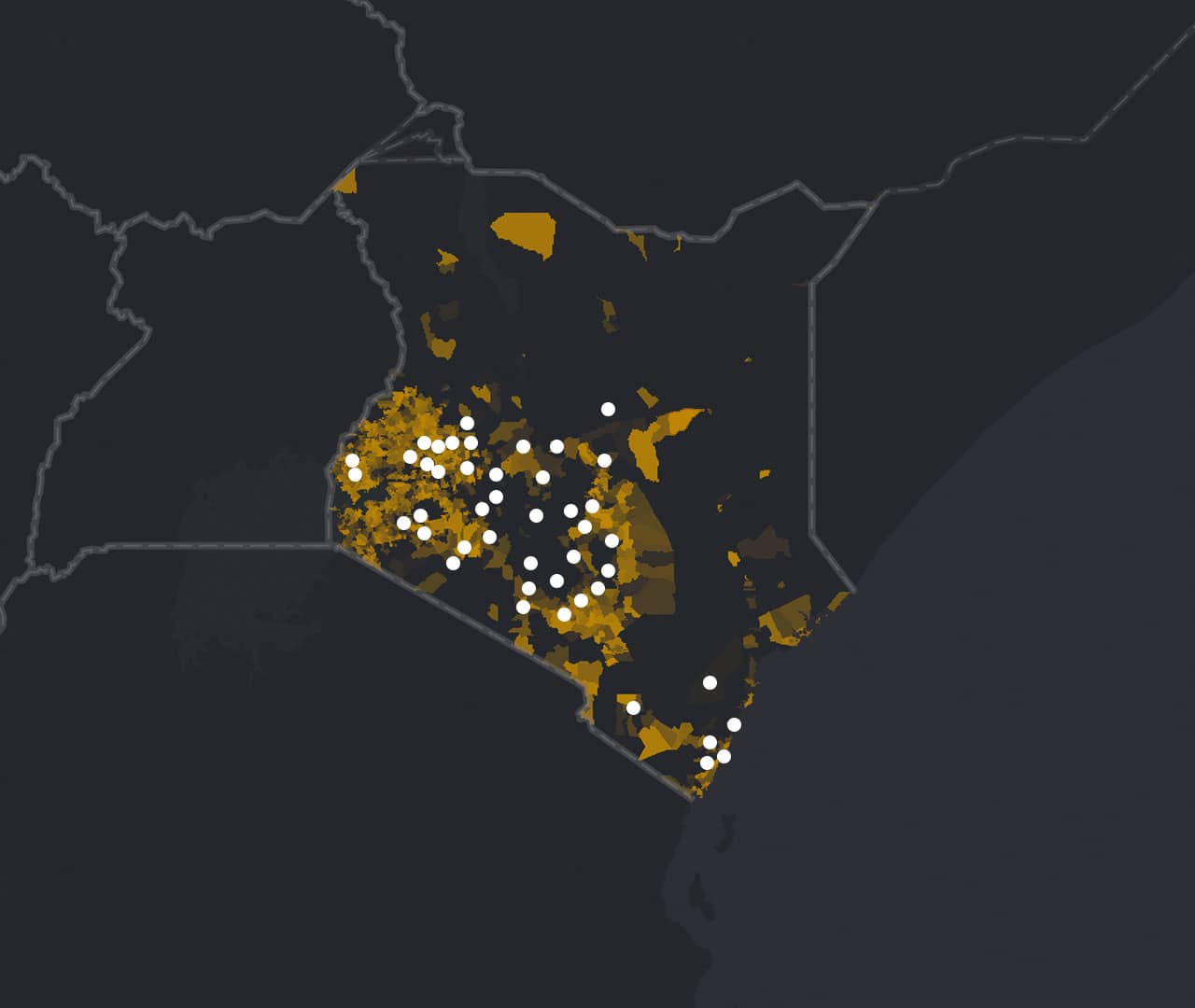 Regional map highlighting areas of need with areas of development in process