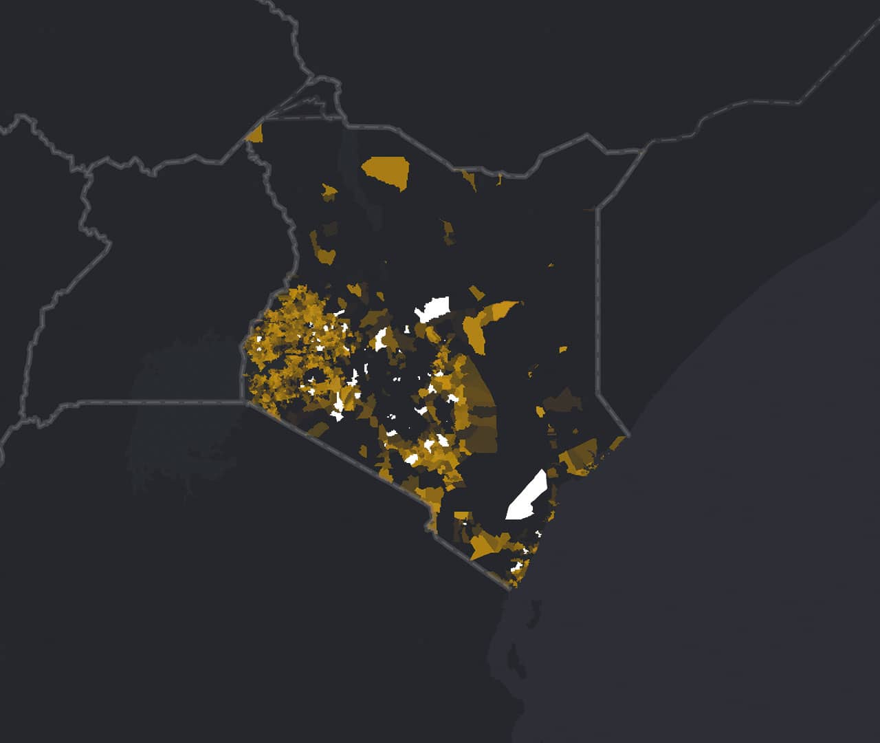 Regional map highlighting areas of need with areas of effective activities highlighted