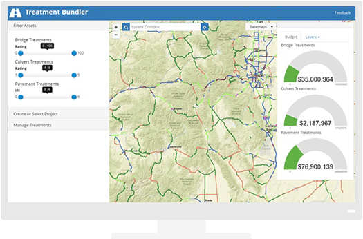 Mapping software on a monitor with map and overlaid dashboard